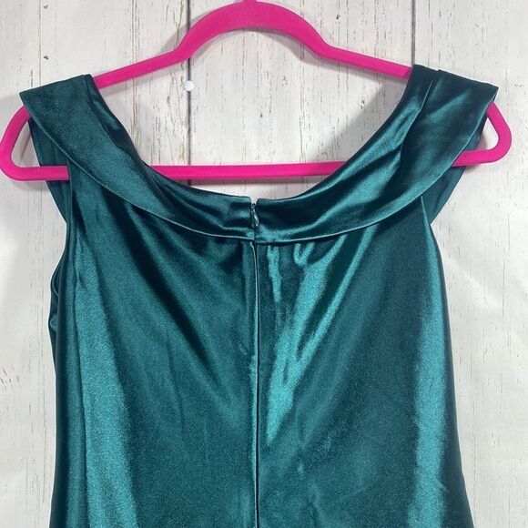 Express Emerald Green Satin Bodysuit Cowl Neck Sleeveless Size M Holiday Glam - Picture 10 of 13